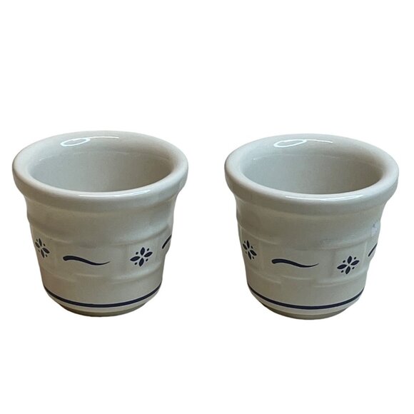 2 Longaberger Classic Blue Woven Traditions Votive Cups Candle Holders Ramekins - Picture 1 of 6